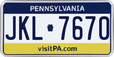 PA license plate JKL7670