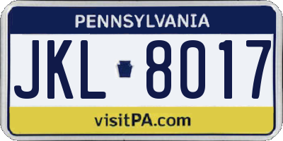 PA license plate JKL8017