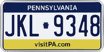 PA license plate JKL9348