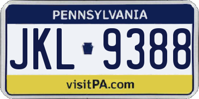 PA license plate JKL9388