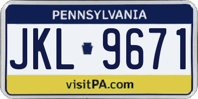 PA license plate JKL9671