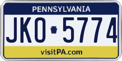 PA license plate JKO5774
