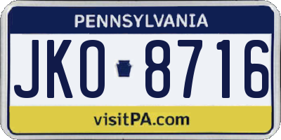 PA license plate JKO8716