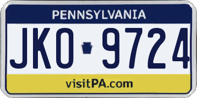 PA license plate JKO9724