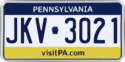 PA license plate JKV3021