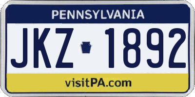 PA license plate JKZ1892