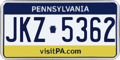 PA license plate JKZ5362