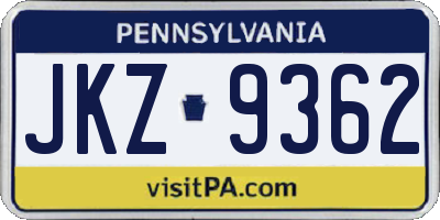 PA license plate JKZ9362