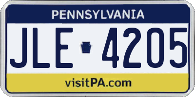 PA license plate JLE4205