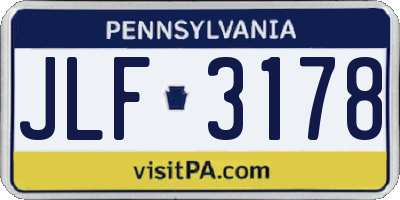 PA license plate JLF3178