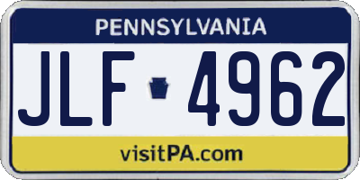 PA license plate JLF4962