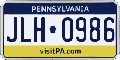 PA license plate JLH0986