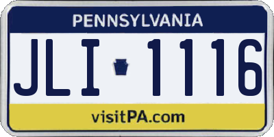 PA license plate JLI1116