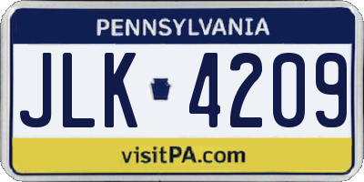 PA license plate JLK4209