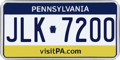 PA license plate JLK7200
