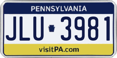 PA license plate JLU3981