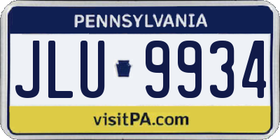 PA license plate JLU9934