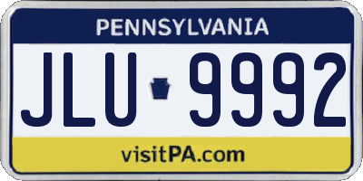 PA license plate JLU9992