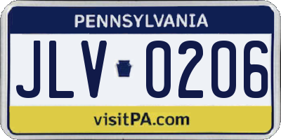 PA license plate JLV0206