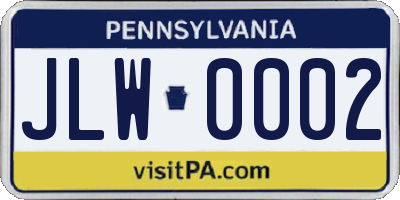 PA license plate JLW0002