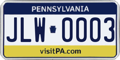 PA license plate JLW0003