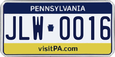 PA license plate JLW0016