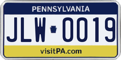 PA license plate JLW0019