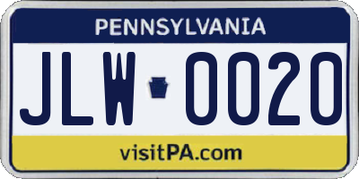 PA license plate JLW0020