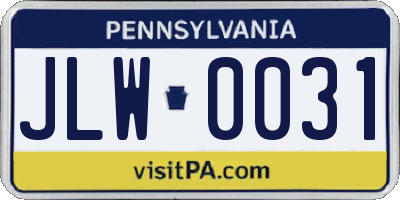 PA license plate JLW0031