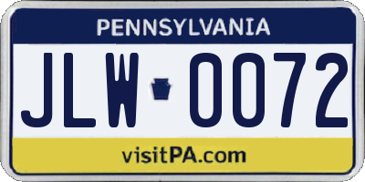 PA license plate JLW0072
