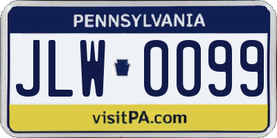 PA license plate JLW0099
