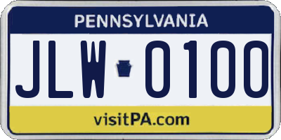 PA license plate JLW0100