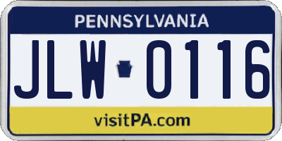 PA license plate JLW0116
