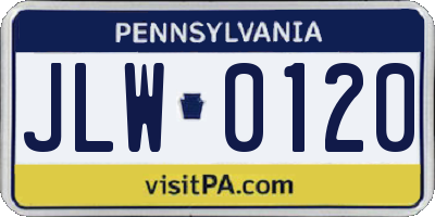 PA license plate JLW0120