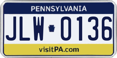 PA license plate JLW0136