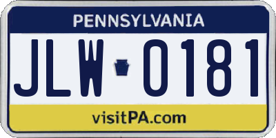 PA license plate JLW0181