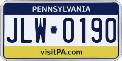 PA license plate JLW0190