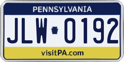 PA license plate JLW0192