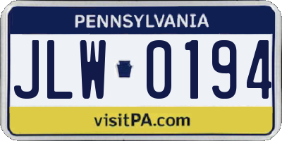 PA license plate JLW0194