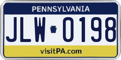 PA license plate JLW0198