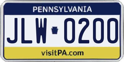 PA license plate JLW0200