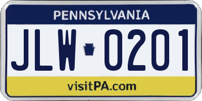 PA license plate JLW0201