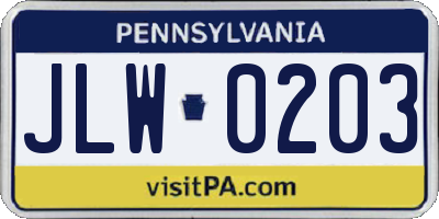 PA license plate JLW0203