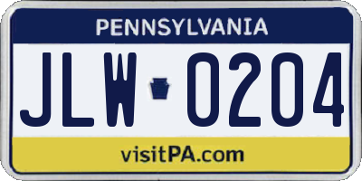 PA license plate JLW0204