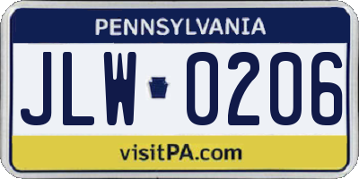 PA license plate JLW0206