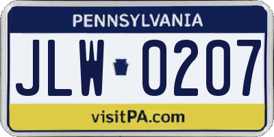 PA license plate JLW0207