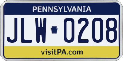 PA license plate JLW0208
