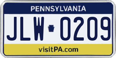 PA license plate JLW0209