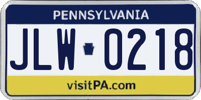 PA license plate JLW0218