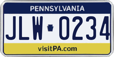 PA license plate JLW0234